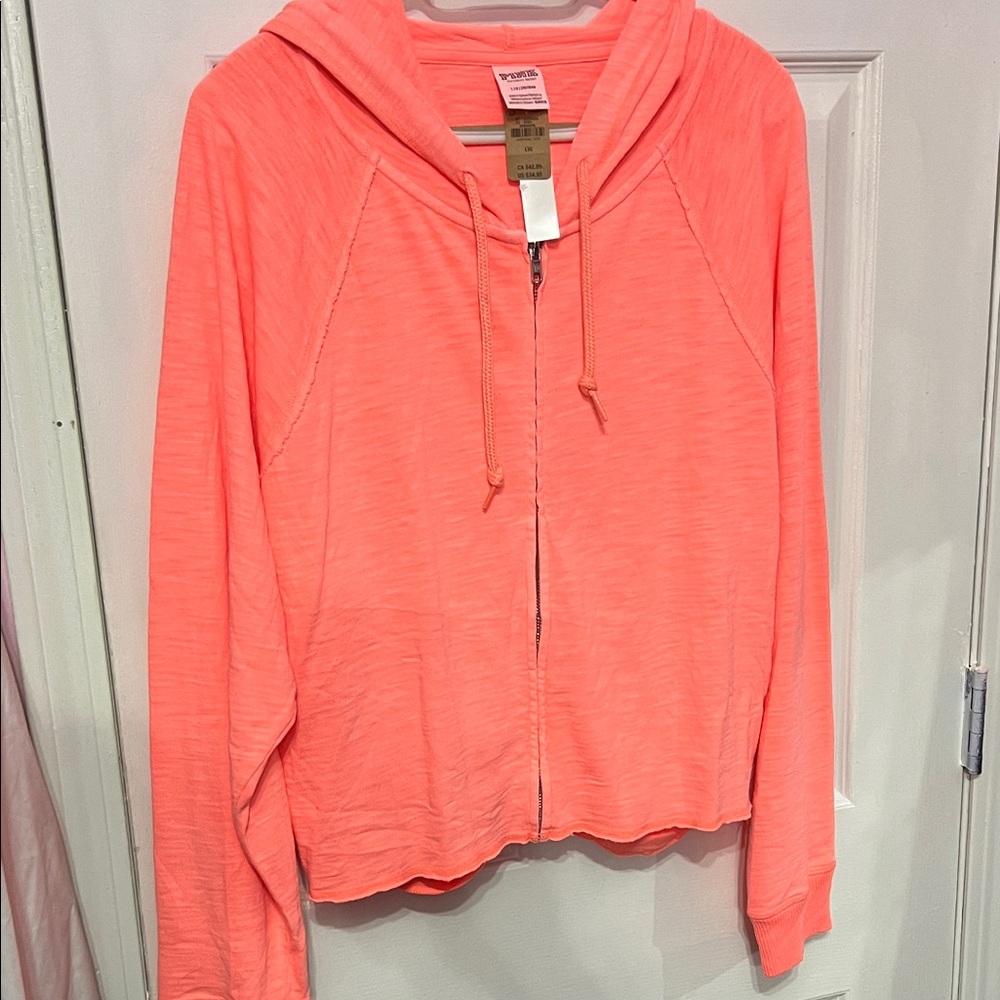 PINK Victoria's Secret Neon Coral Zip Hoodie zs  L